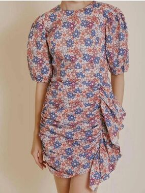 Aureum Floral Puff Sleeve Sash Dress